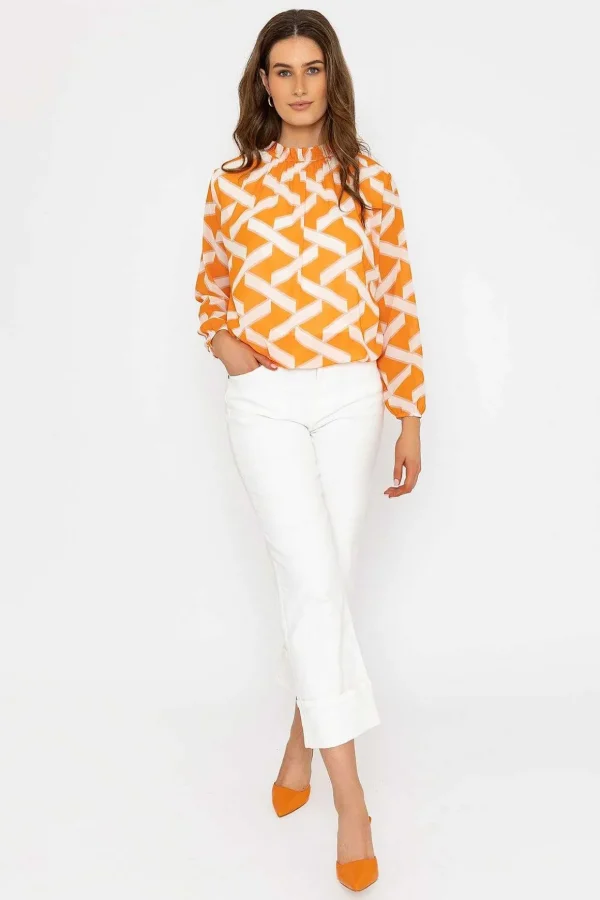 Orange High Neck Printed Top