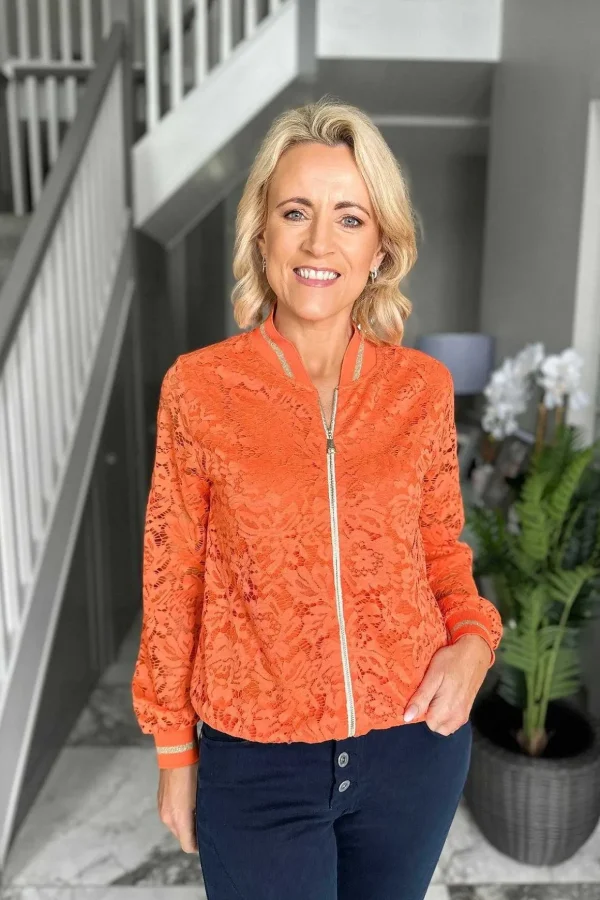 Orange Lace Bomber Jacket