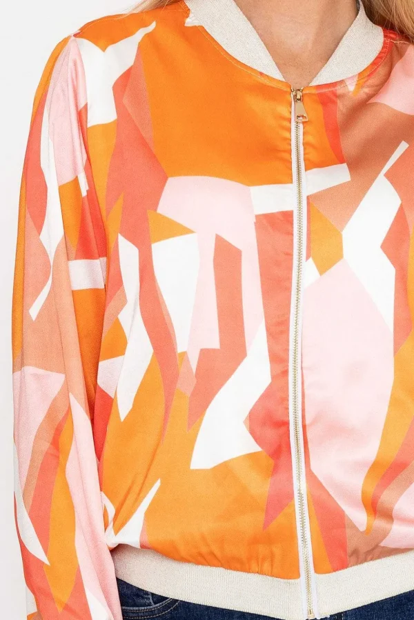 Orange Printed Bomber Jacket
