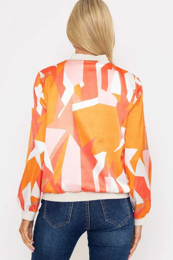 Orange Printed Bomber Jacket