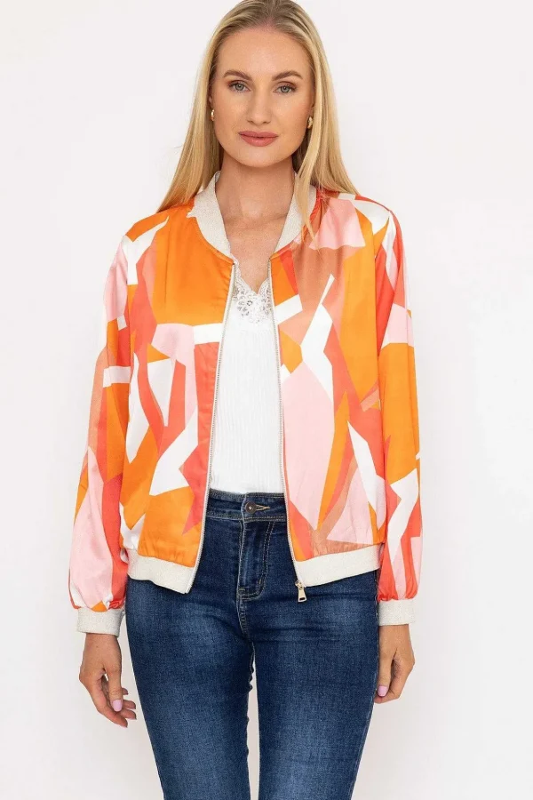 Orange Printed Bomber Jacket