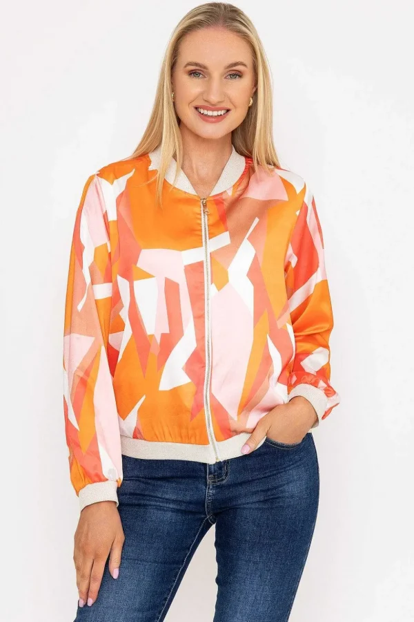 Orange Printed Bomber Jacket