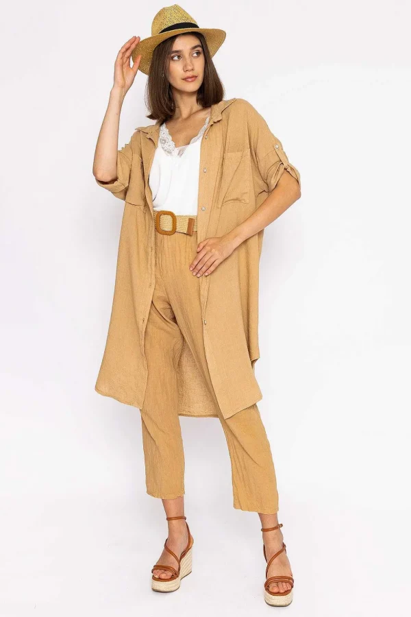 Oversized Linen Shirt In Camel