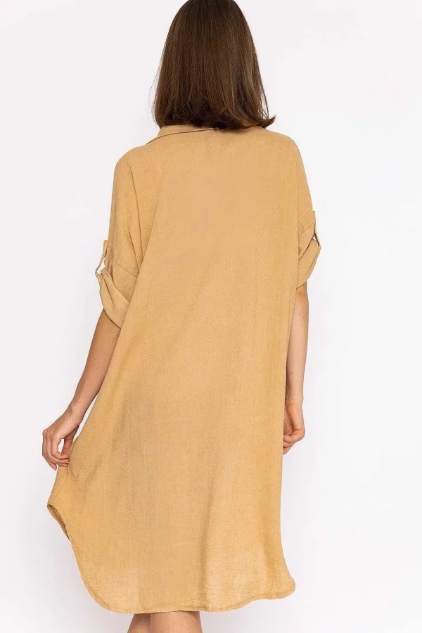 Oversized Linen Shirt In Camel