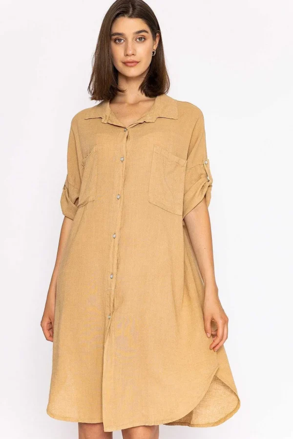 Oversized Linen Shirt In Camel