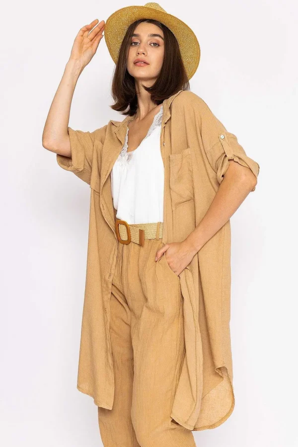 Oversized Linen Shirt In Camel