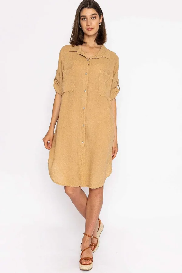 Oversized Linen Shirt In Camel