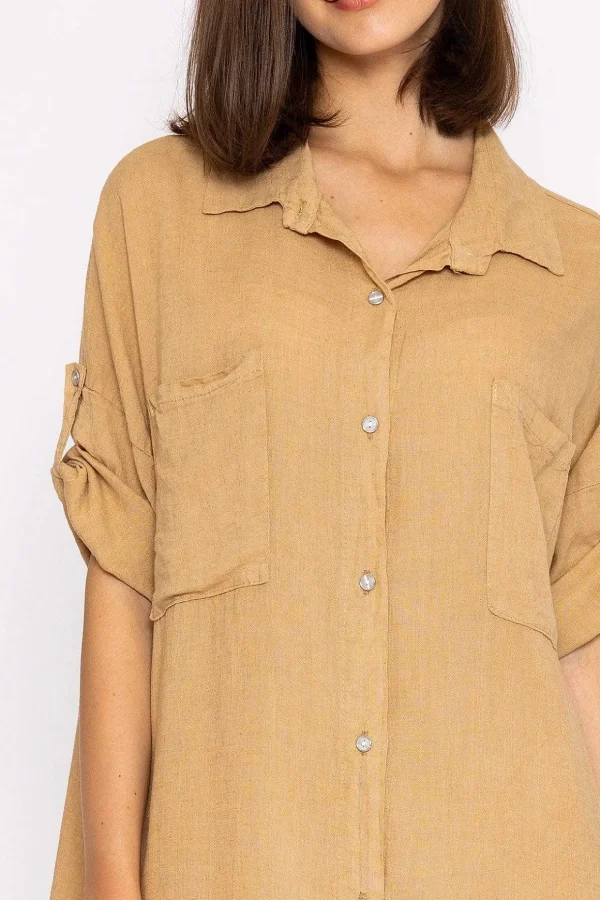 Oversized Linen Shirt In Camel