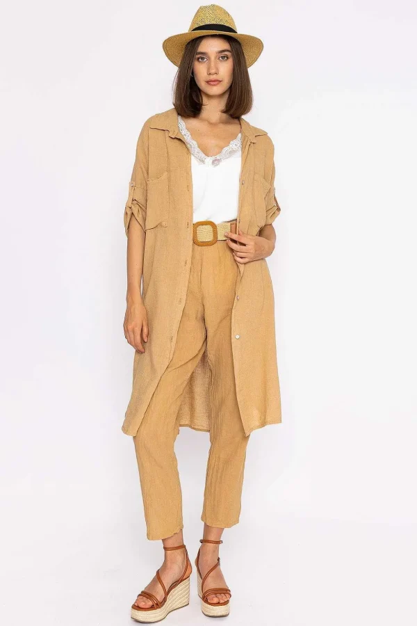 Oversized Linen Shirt In Camel