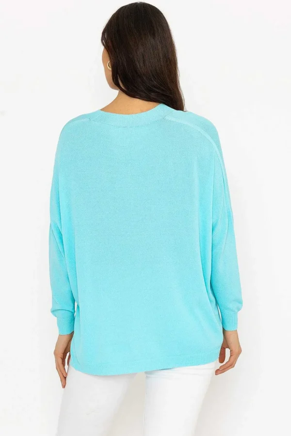 Oversized V-Neck Jumper In Blue