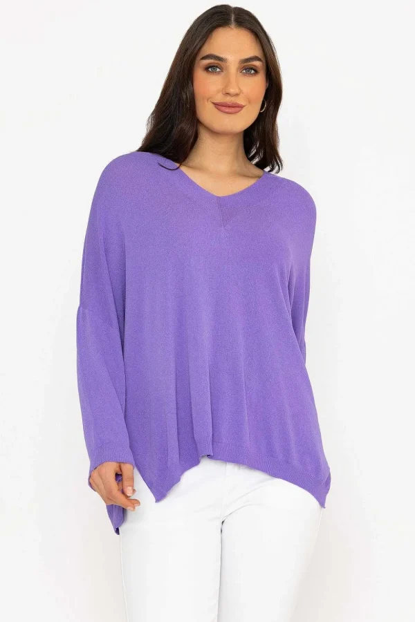 Oversized V-Neck Jumper In Purple