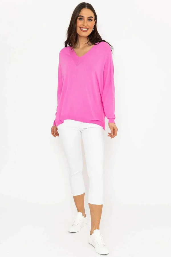 Oversized V-Neck Jumper In Pink