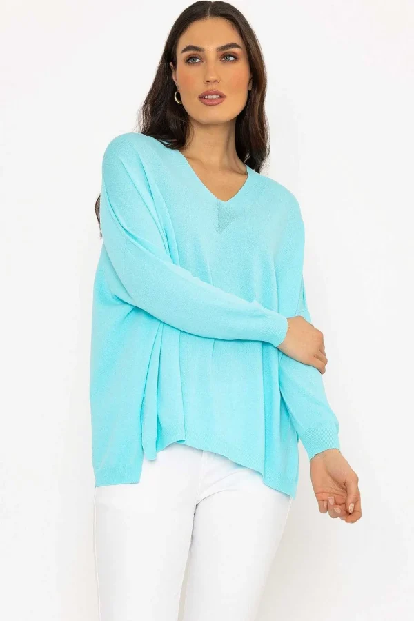 Oversized V-Neck Jumper In Blue