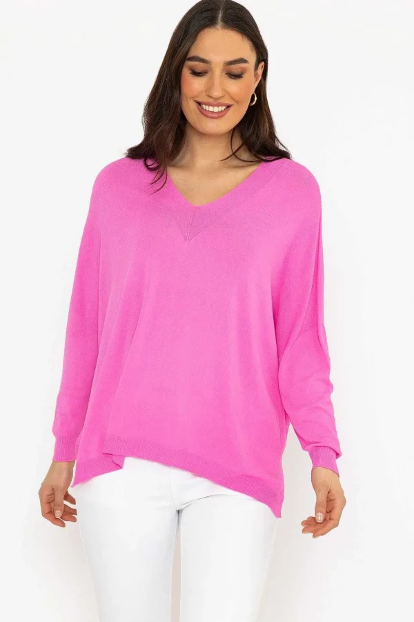 Oversized V-Neck Jumper In Pink