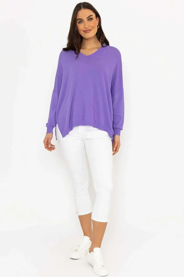 Oversized V-Neck Jumper In Purple