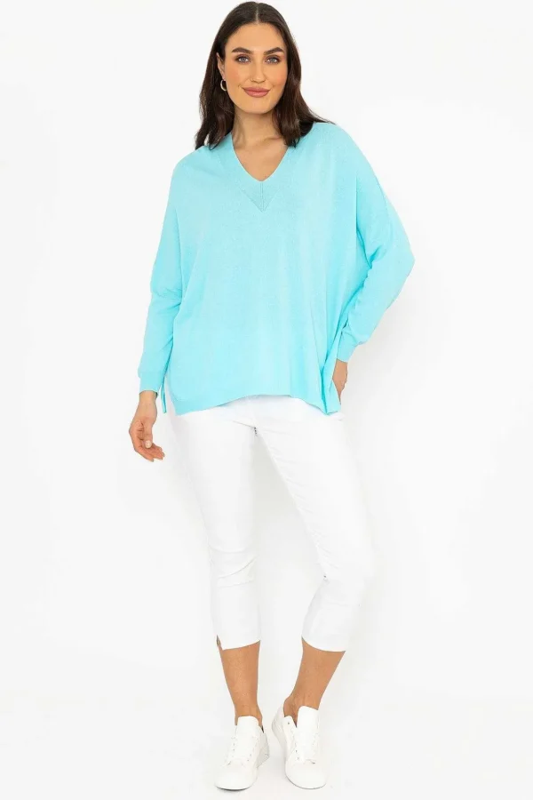 Oversized V-Neck Jumper In Blue