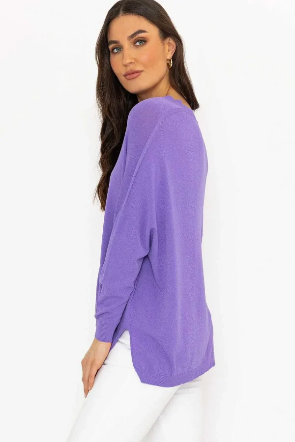 Oversized V-Neck Jumper In Purple