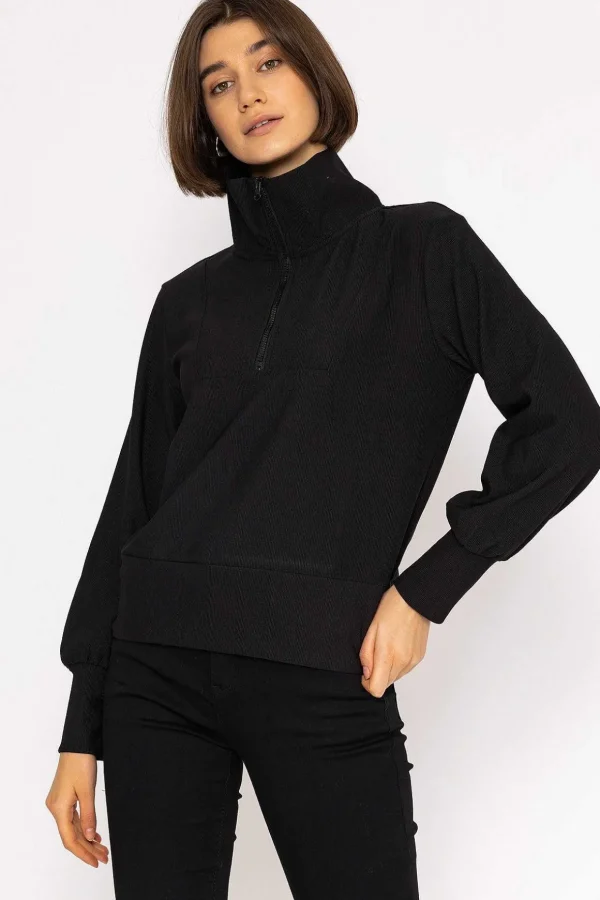 Oversized Zip Sweat Top In Black