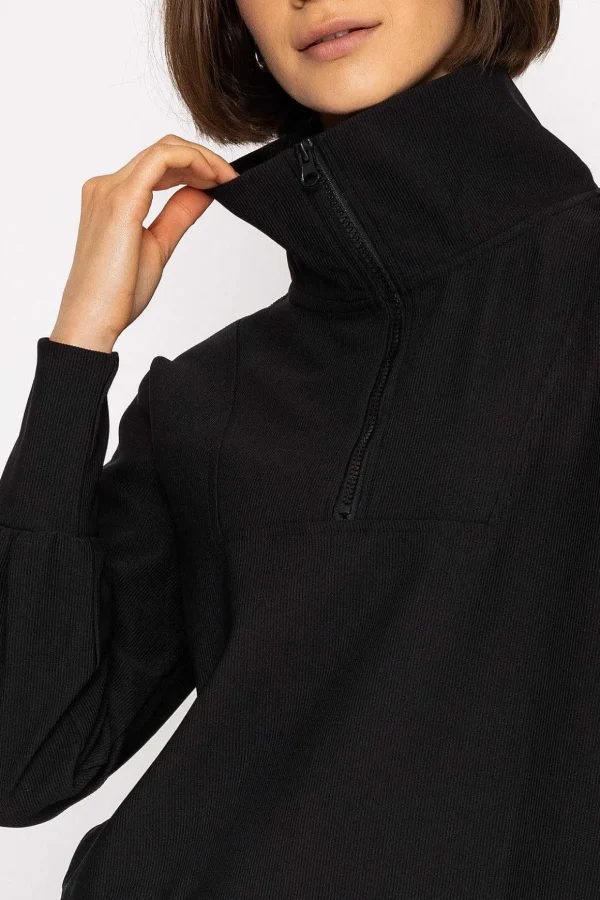 Oversized Zip Sweat Top In Black