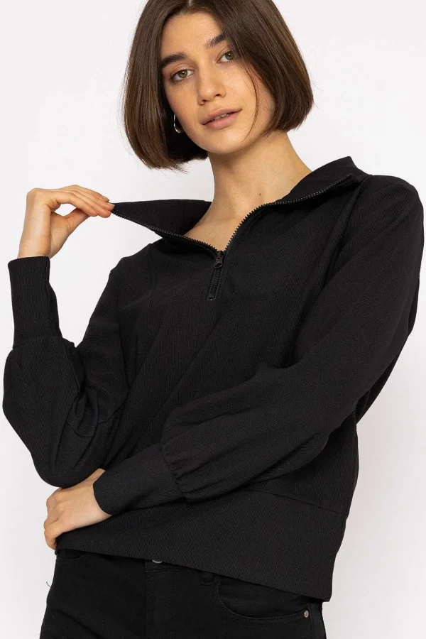 Oversized Zip Sweat Top In Black