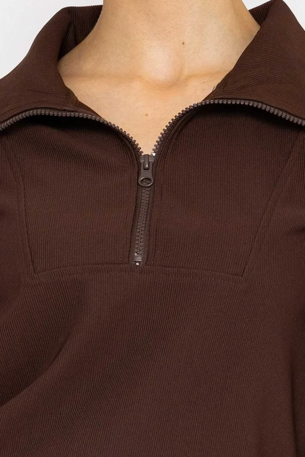 Oversized Zip Sweat Top In Coffee