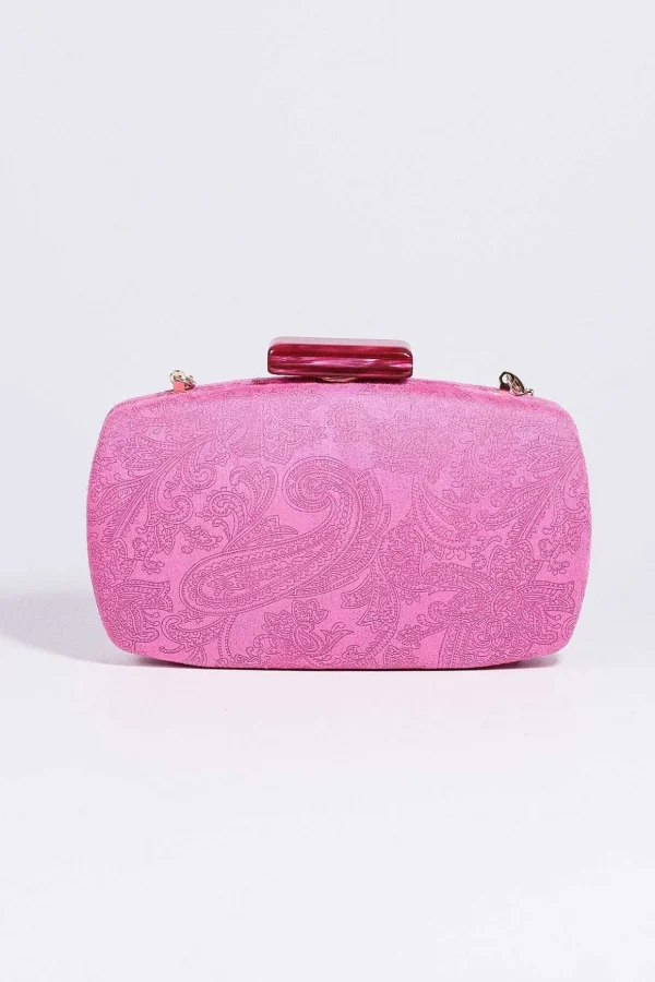 Paisley Fabric Clutch In Pink