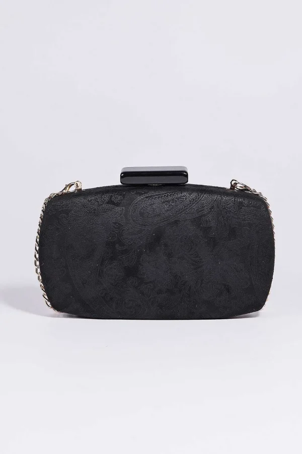 Paisley Fabric Clutch In Black