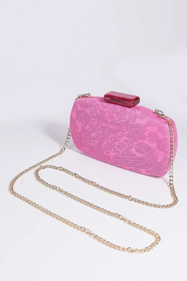 Paisley Fabric Clutch In Pink