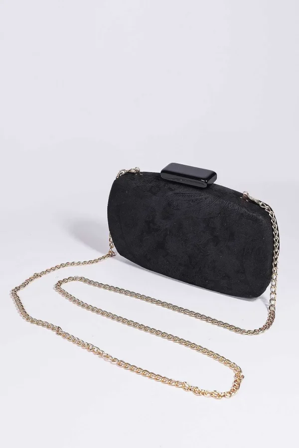 Paisley Fabric Clutch In Black