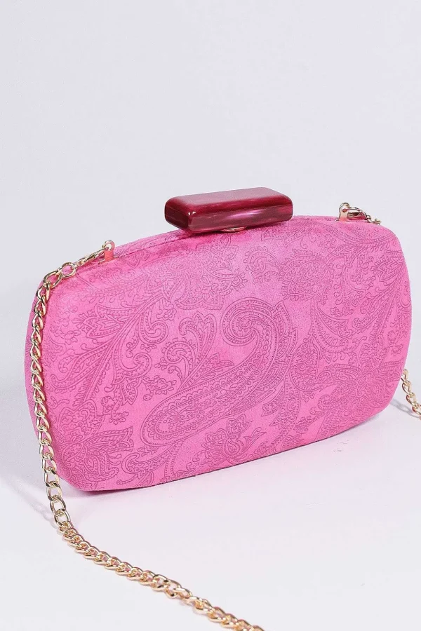 Paisley Fabric Clutch In Pink