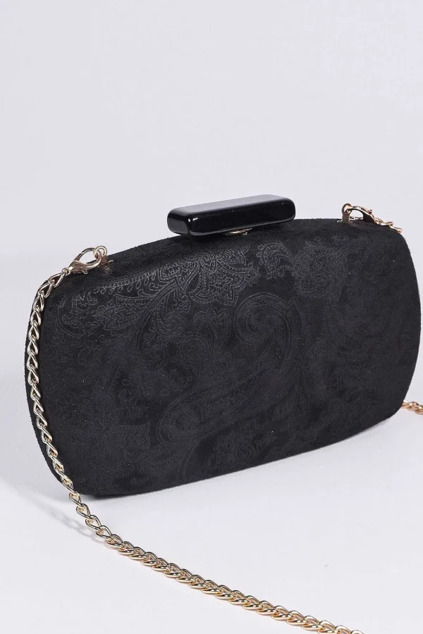 Paisley Fabric Clutch In Black