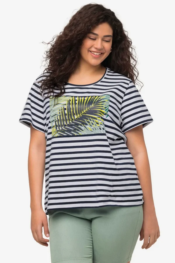 Palm Print Relaxed Fit Striped Short Sleeve Tee