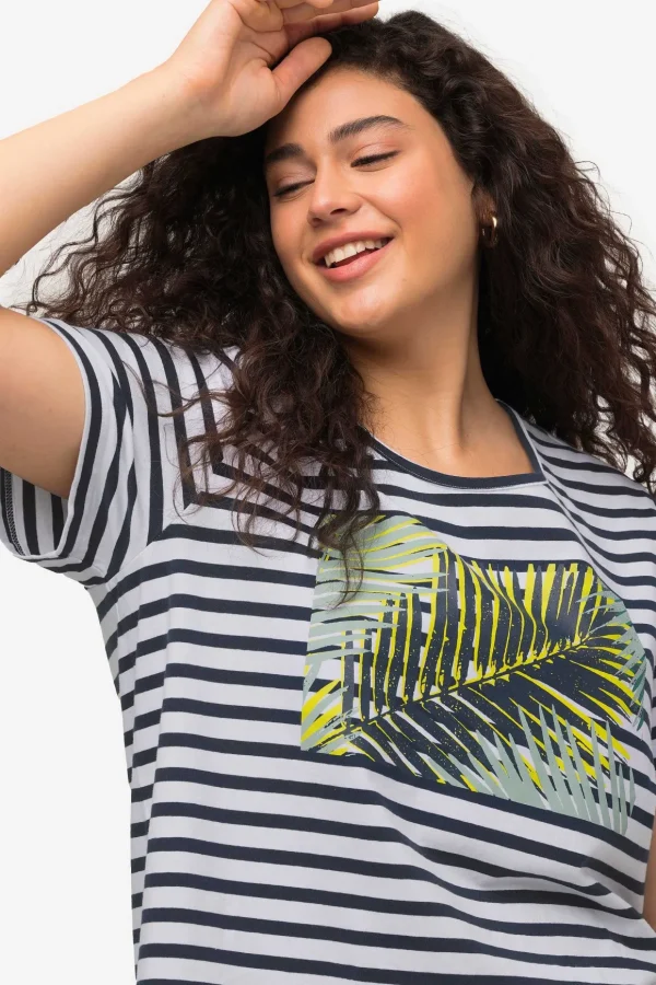 Palm Print Relaxed Fit Striped Short Sleeve Tee