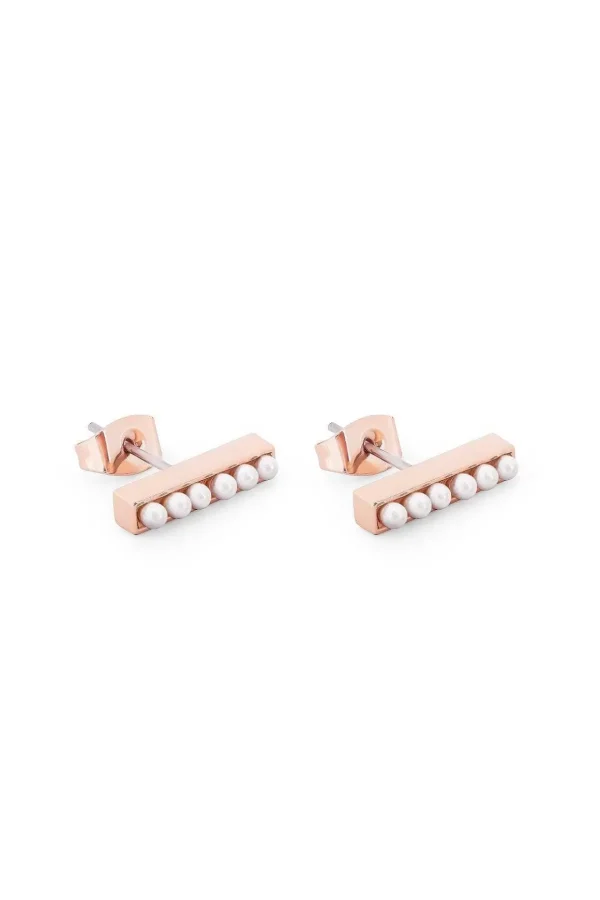 Pearl T-Bar Stud Earrings In Rose Gold