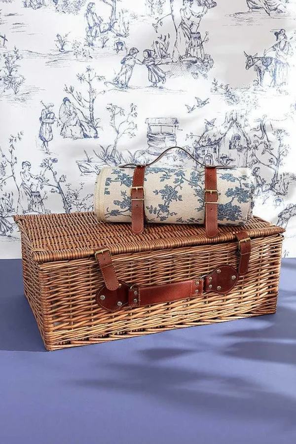 4 Person Picnic Basket Blue Floral