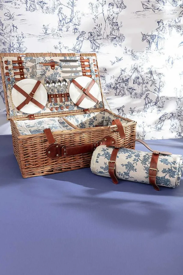 4 Person Picnic Basket Blue Floral