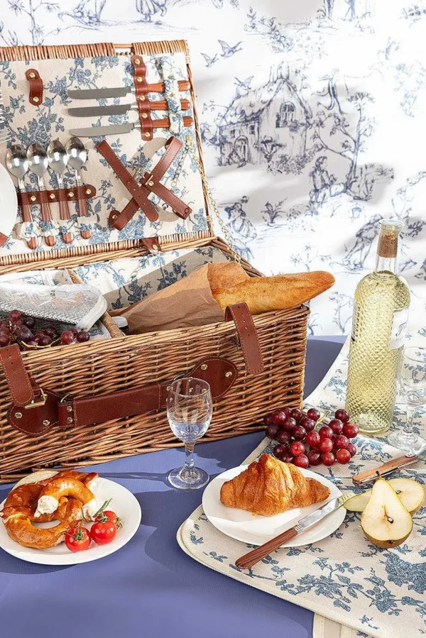4 Person Picnic Basket Blue Floral