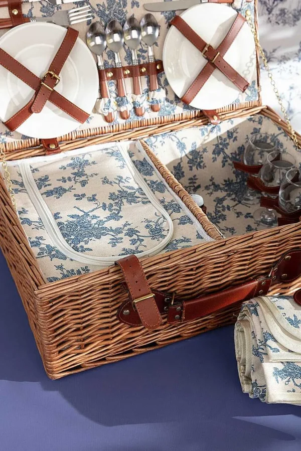 4 Person Picnic Basket Blue Floral