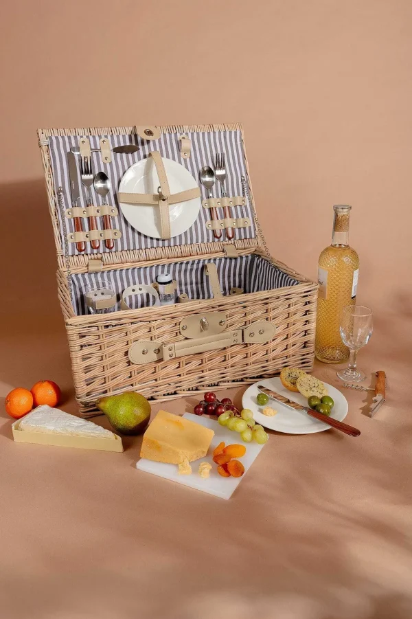 2 Person Picnic Basket Natural Stripe