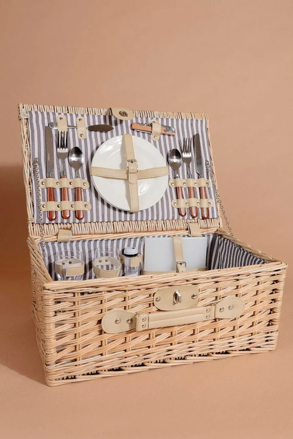 2 Person Picnic Basket Natural Stripe