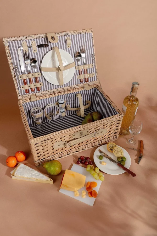 2 Person Picnic Basket Natural Stripe