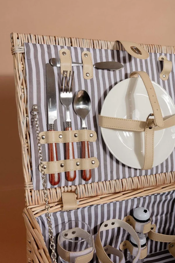 2 Person Picnic Basket Natural Stripe