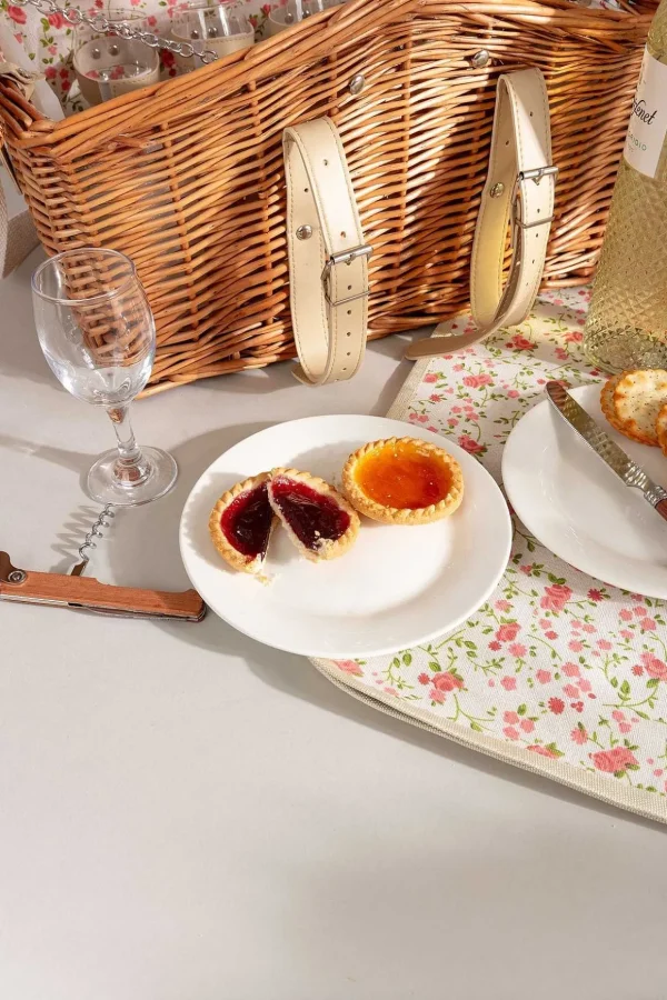4 Person Pink Floral Picnic Basket