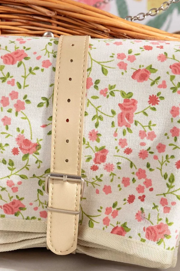 4 Person Pink Floral Picnic Basket