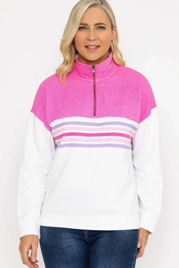 Pink 1/2 Zip Pique Colour Block Top