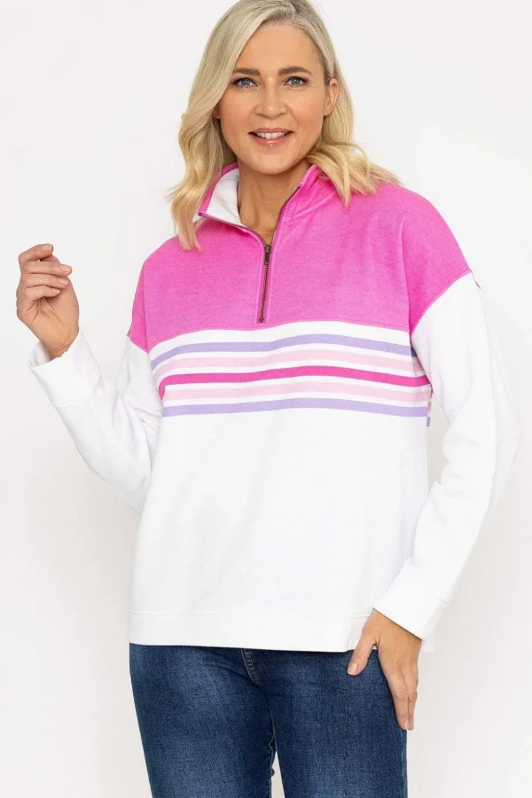 Pink 1/2 Zip Pique Colour Block Top