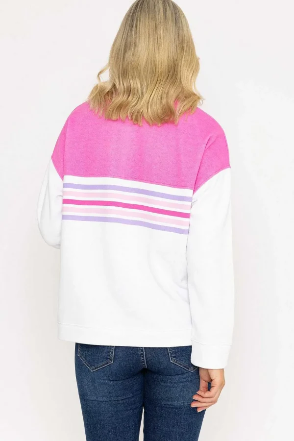 Pink 1/2 Zip Pique Colour Block Top