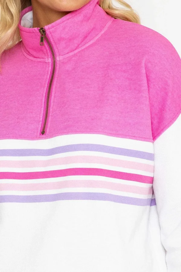 Pink 1/2 Zip Pique Colour Block Top