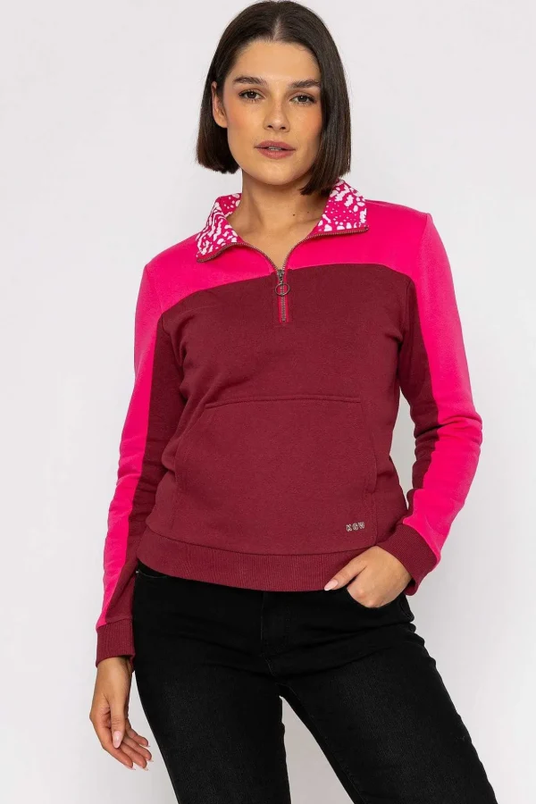 Pink 1/4 Zip Pocket Sweatshirt