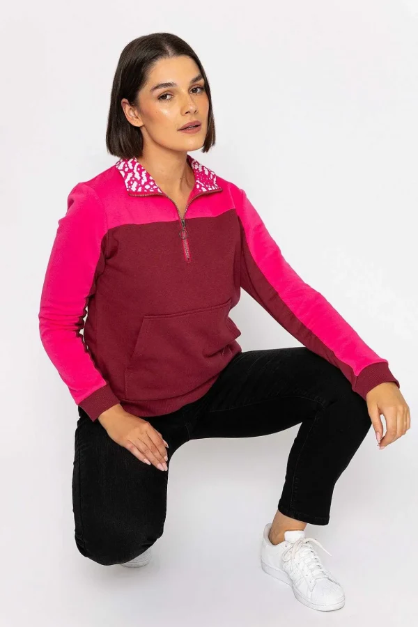 Pink 1/4 Zip Pocket Sweatshirt